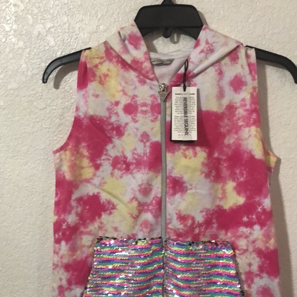 Guess Big Girls Cotton Sequin -Pockets Tie-Dyed Hoodie Sweater - Picture 5 of 8